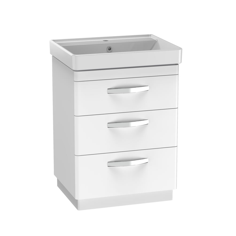 Tavistock Compass 600mm Gloss White 3 Drawer Freestanding Unit & Basin