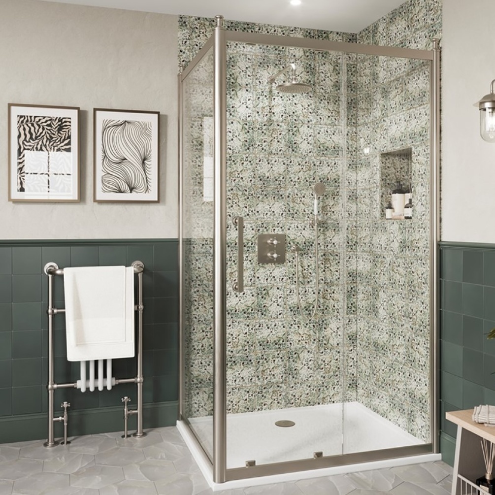 Burlington Classique 1909 1700mm Brushed Nickel Sliding Shower Door With Side Panel