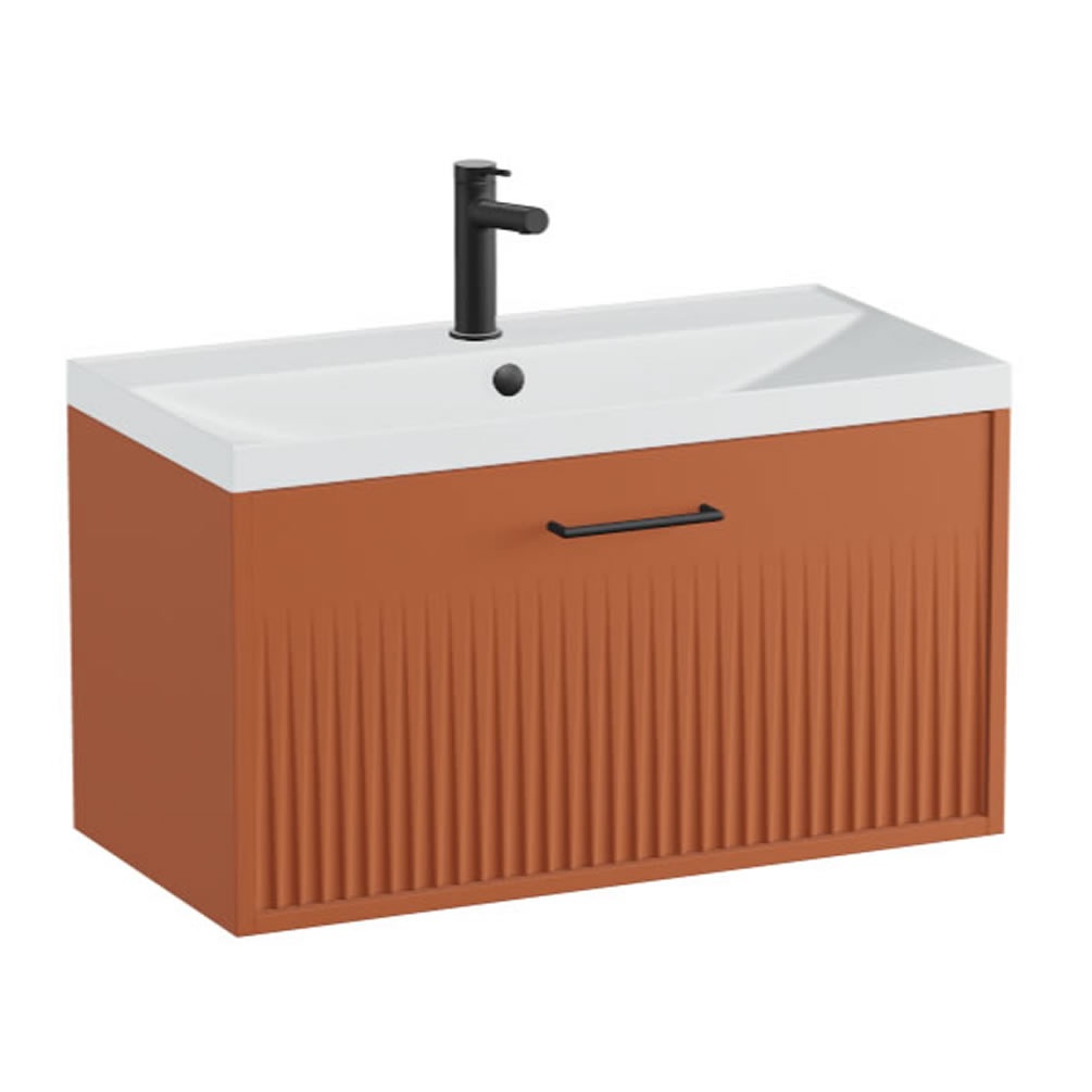 Vado Safari Fluted 800mm Terracotta Wall Hung Vanity Unit & Mineral Basin