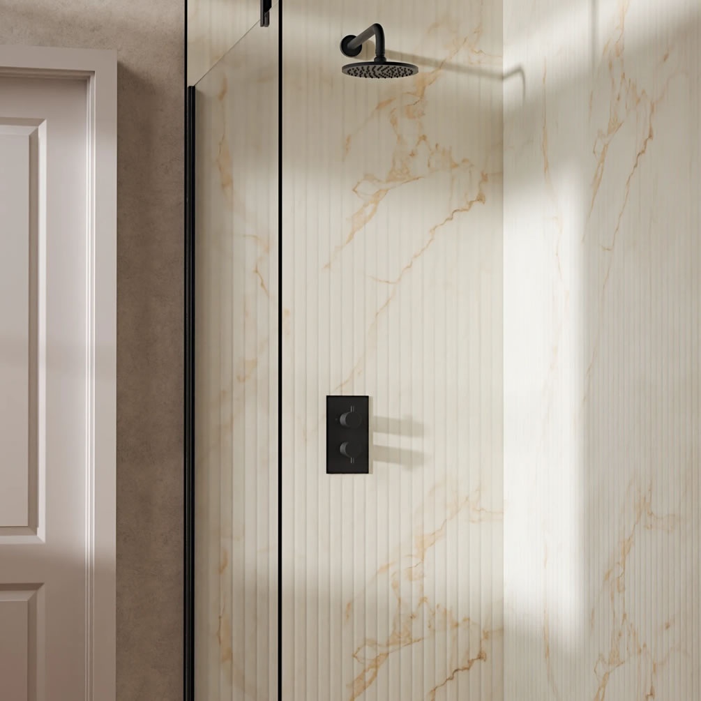 Lifestyle image of Crosswater Design Matt Black Single Outlet Rainfall Shower Set