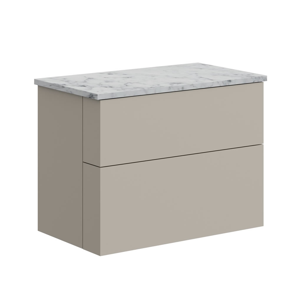 Crosswater Avenue Warm Stone 800mm Double Drawer Unit & Carrara Marble Worktop
