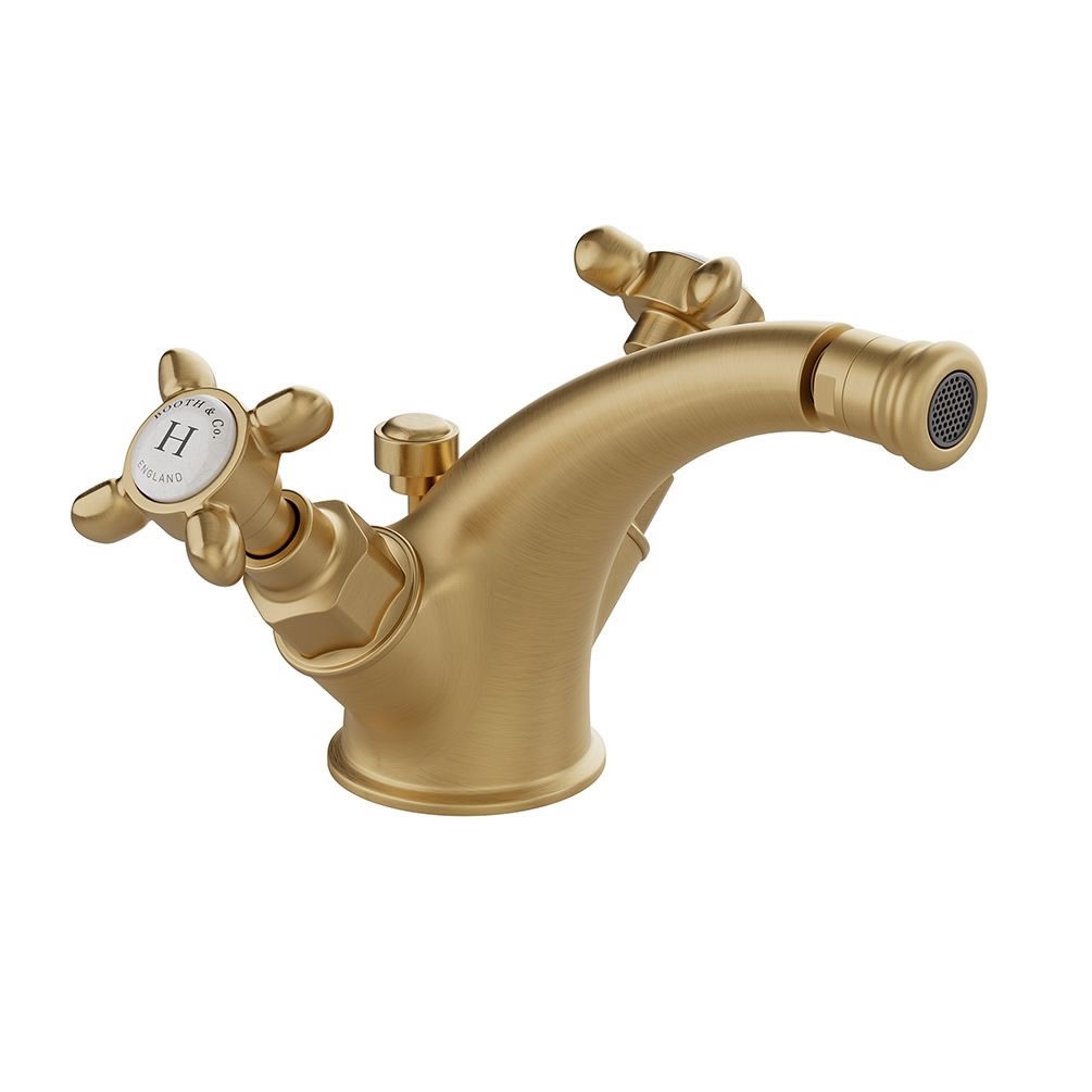 Booth & Co. Axbridge White Cross Brushed Brass Mono Bidet Mixer