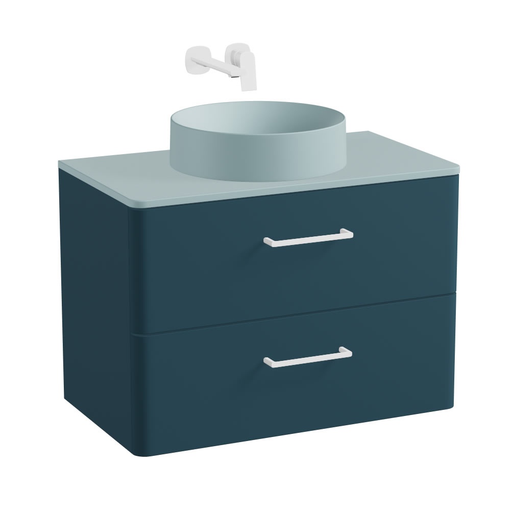 Vado Cameo 800mm Atlantic Blue Wall Hung 2 Drawer Vanity Unit, Cove Blue Worktop & Basin