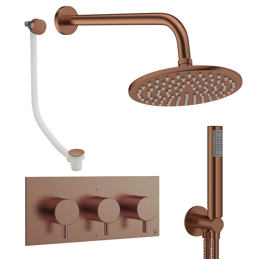 Cutout image of Crosswater Design Brushed Bronze Three Outlet Shower Bath Set