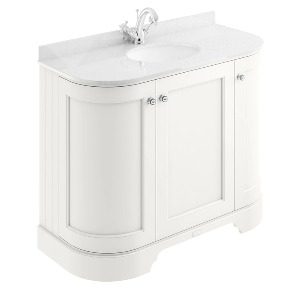Bayswater Pointing White 1000mm 3 Door Curved Unit & White 1TH Worktop