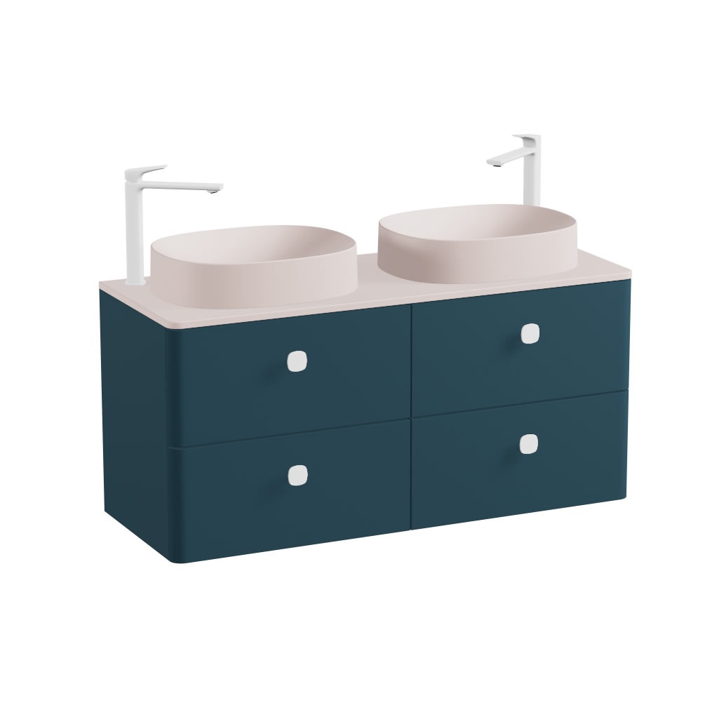 Vado Cameo 1200mm Pink Clay Wall Hung 4 Drawer Vanity Unit, Pink Clay Worktop & Oval Basins