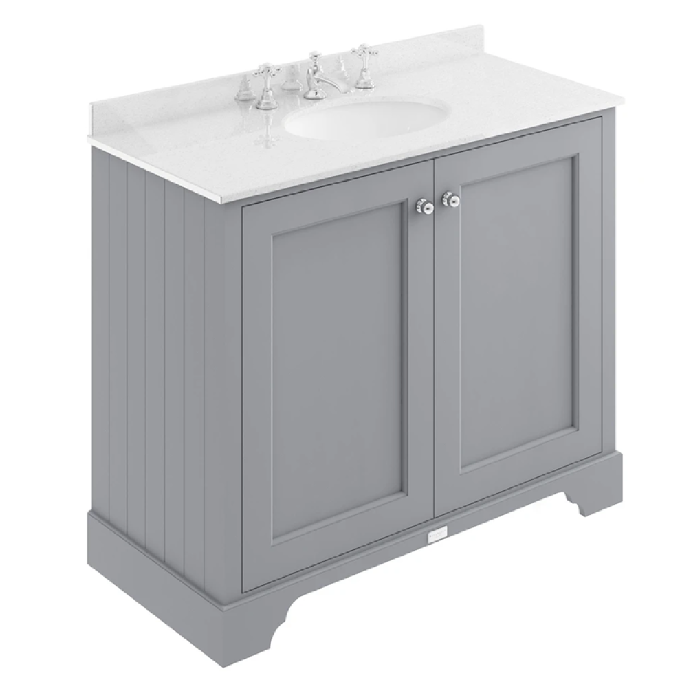 Photo of Bayswater Plummett Grey 1000mm 2 Door Vanity Unit & White Worktop