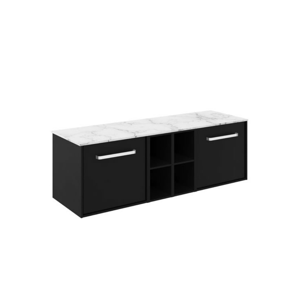 Cutout image of Crosswater Infinity 1400mm Matt Black Wall-Hung Vanity Unit & Carrara Marble Worktop