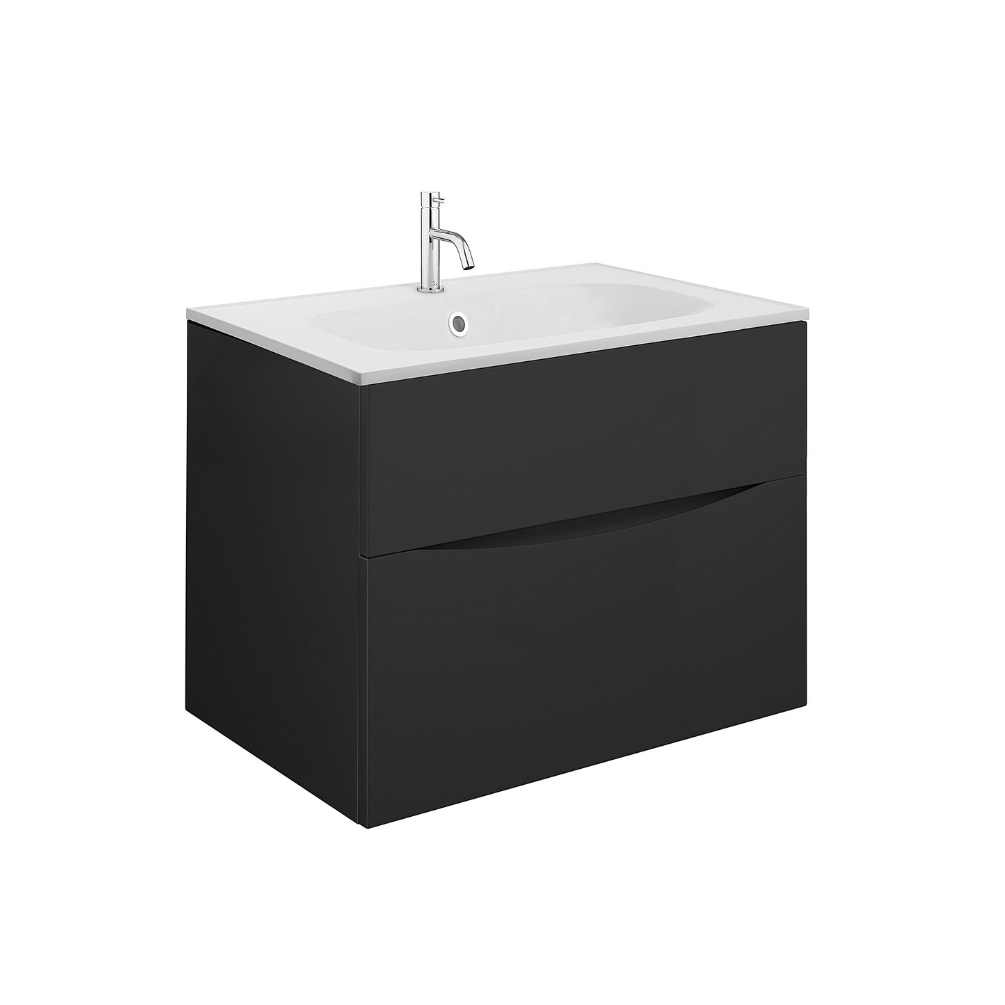 Product Cut out image of the Crosswater Glide II Matt Black 700mm Double Drawer Unit with Matt White 1 Tap Hole Basin