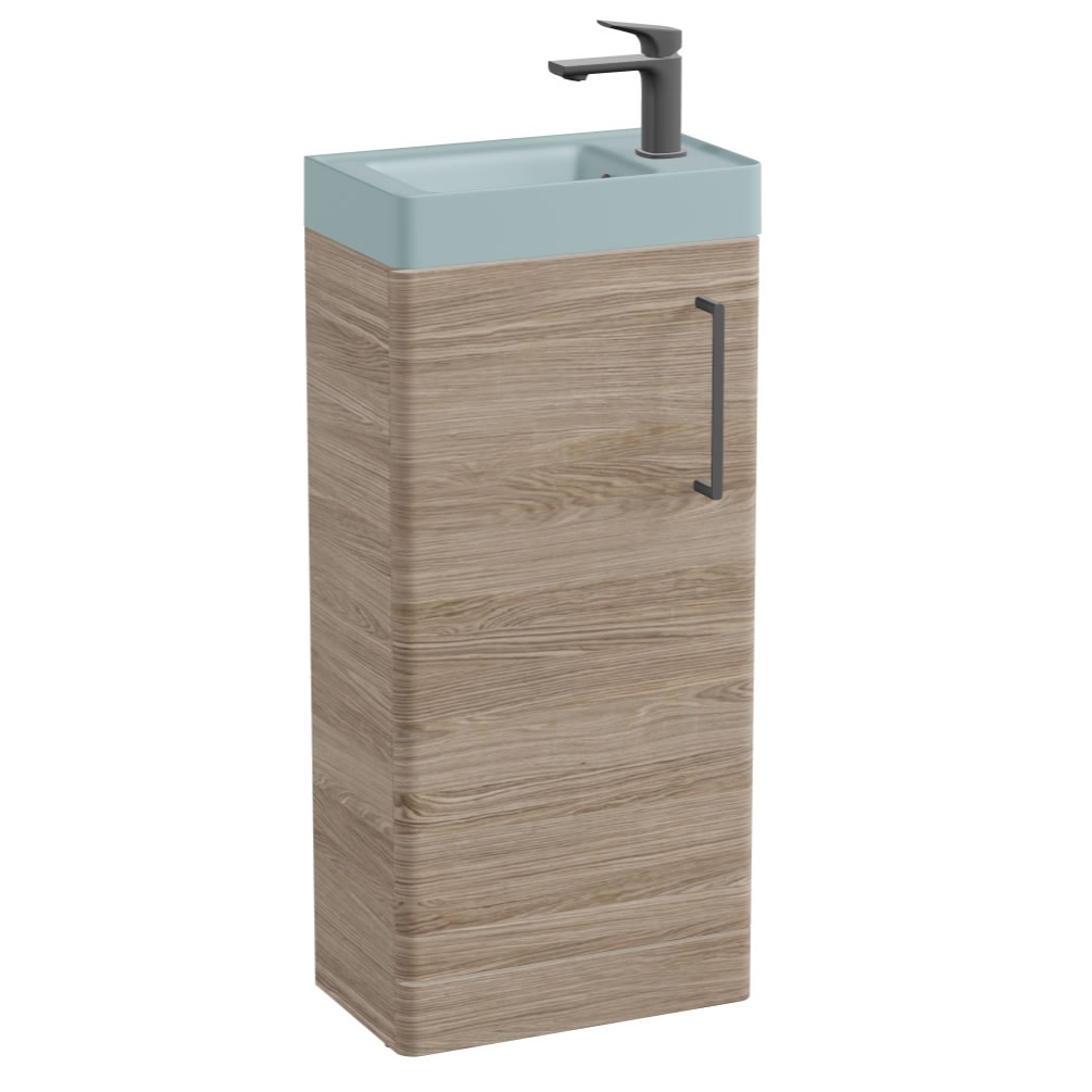 Vado Cameo 400mm Natural Oak Floorstanding Vanity Unit & Cove Blue Basin - Right Hand