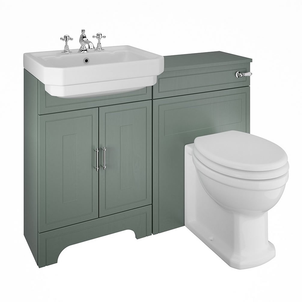 Imperial Lichfield Sage Thistle Grained 2 Door Vanity Unit & Basin With Back To Wall WC Unit