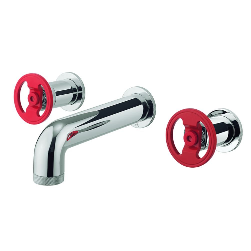 Photo of Crosswater Union Chrome Wall Mounted Basin Mixer with Red Wheels