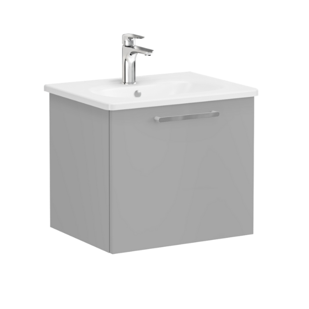Product Cut out image of VitrA Root Flat Rock Grey 600mm Washbasin Drawer Unit 67916 with chrome handle