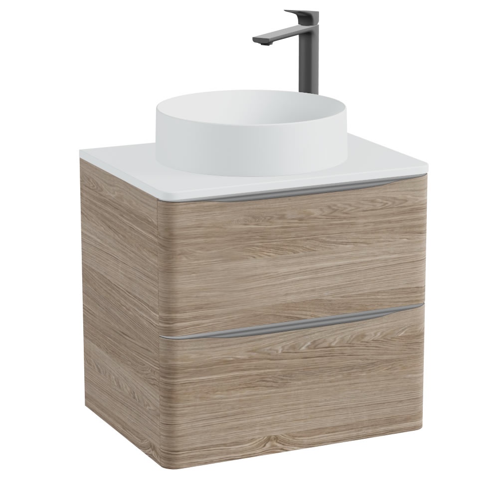 Vado Cameo 600mm Natural Oak Wall Hung Vanity Unit, Arctic White Worktop & Basin