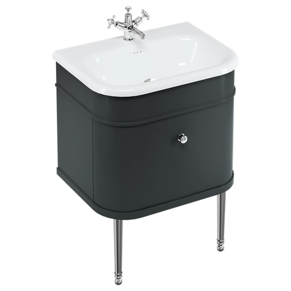 Burlington 650mm Black Vanity Unit With Natural Stone Basin & Chrome Legs
