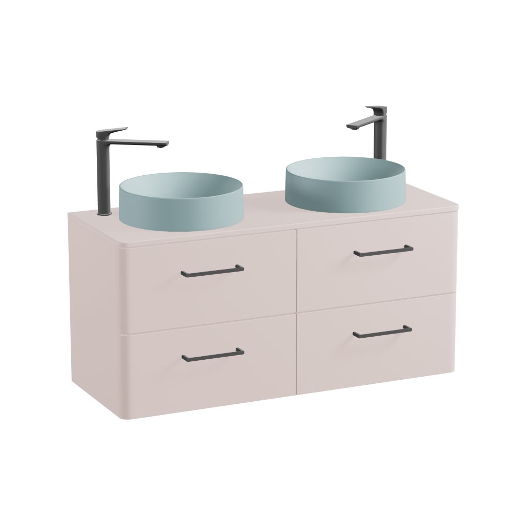 Vado Cameo 1200mm Pink Clay Wall Hung 4 Drawer Vanity Unit, Worktop & Cove Basins