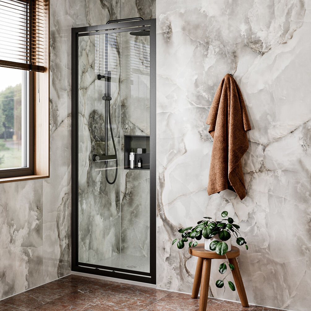 Lifestyle image of Crosswater Clear 6 Matt Black 1000mm Infold Shower Door