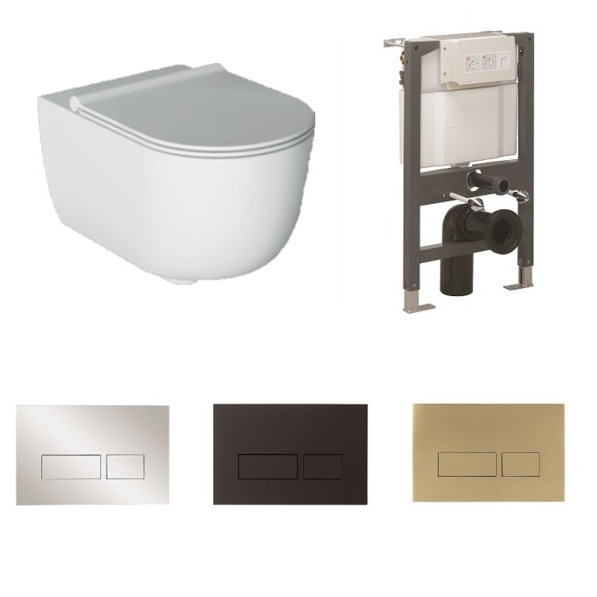 Zero Wall Hung WC + Frame, Cistern, Flush Plate Pack Sanctuary Bathrooms