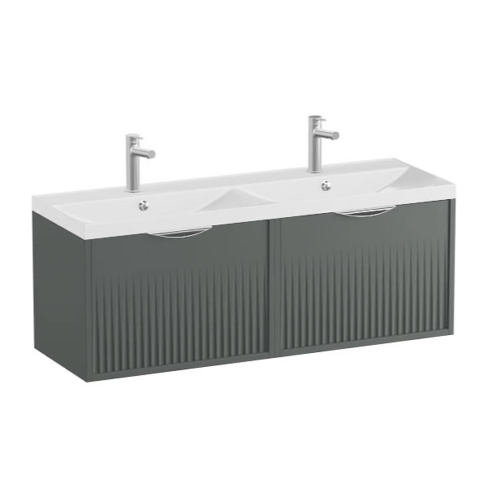 Vado Safari Fluted 1200mm Charcoal Grey Wall Hung Vanity Unit & Gloss White Basin