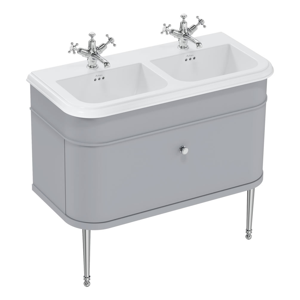 Burlington Chalfont 1000mm Ceramic Double Basin With Grey Unit & Chrome Legs