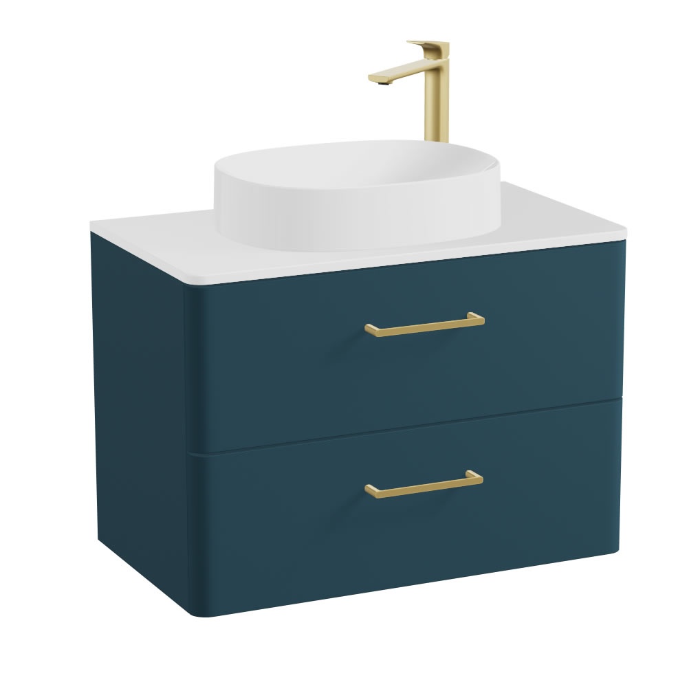 Vado Cameo 800mm Atlantic Blue Wall Hung 2 Drawer Vanity Unit, Gloss Worktop & Basin