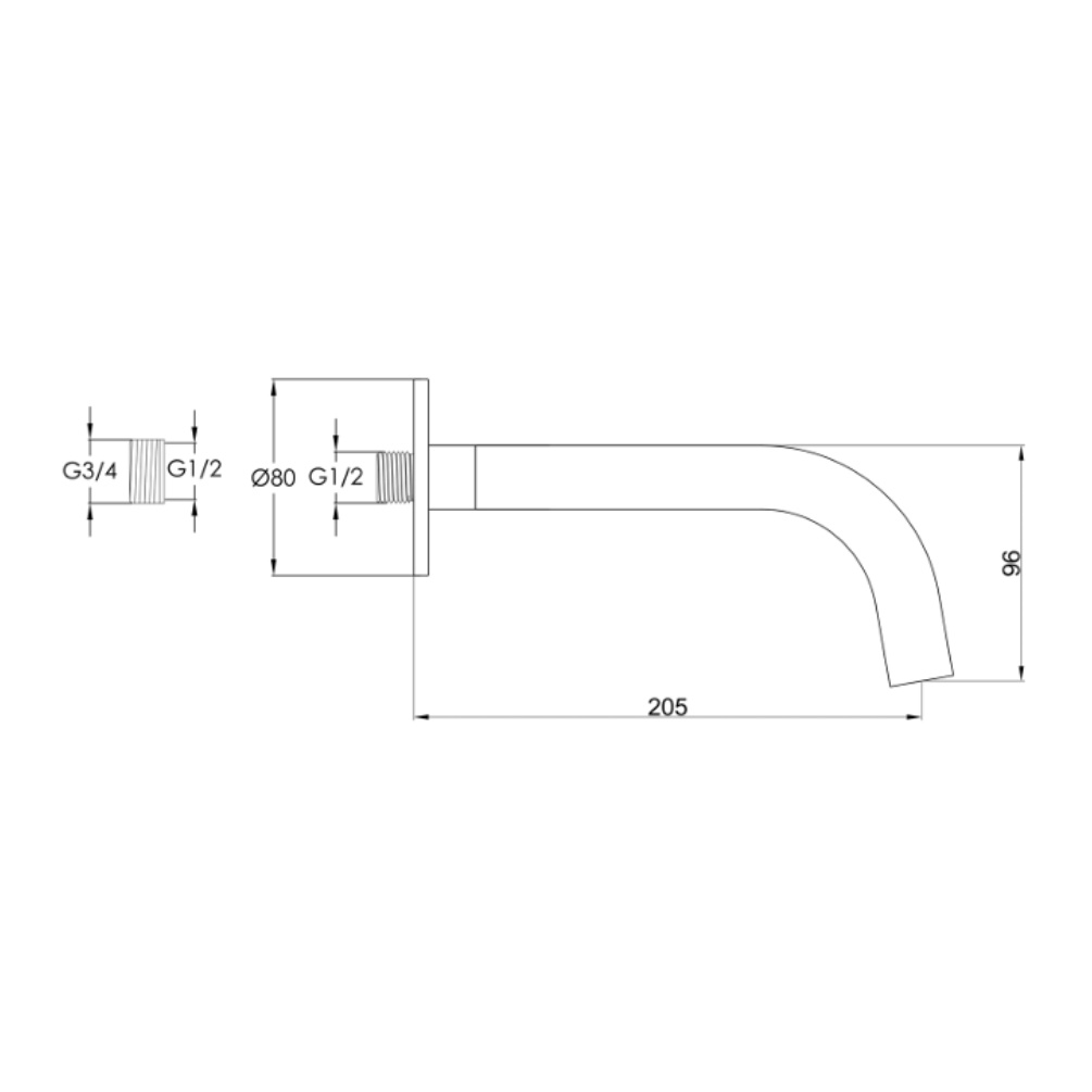 Product Specification image of the JTP Vos Matt Black 200mm Bath/Basin Spout