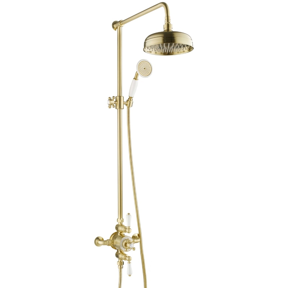 JTP Grosvenor Cross Brushed Brass Exposed Valve Riser Rail Kit Cut Out