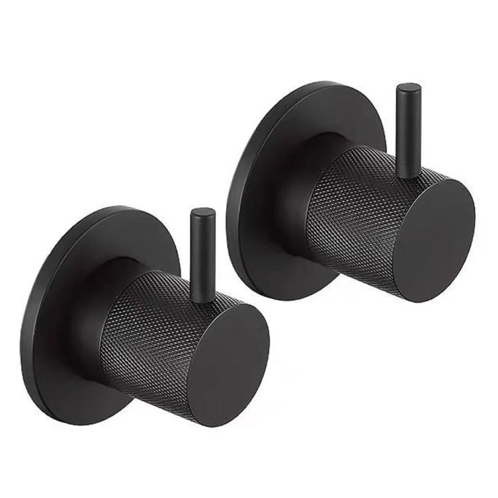 Product Cut out image of the JTP Vos Matt Black Wall Panel Valves With Designer Knurled Handles