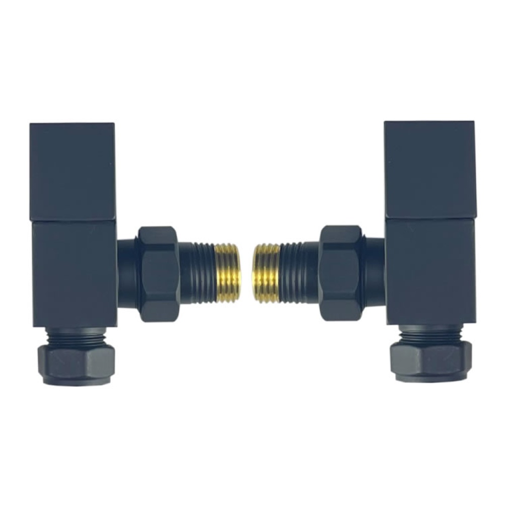 Cutout image of Radox Square Black Angled Radiator Valves