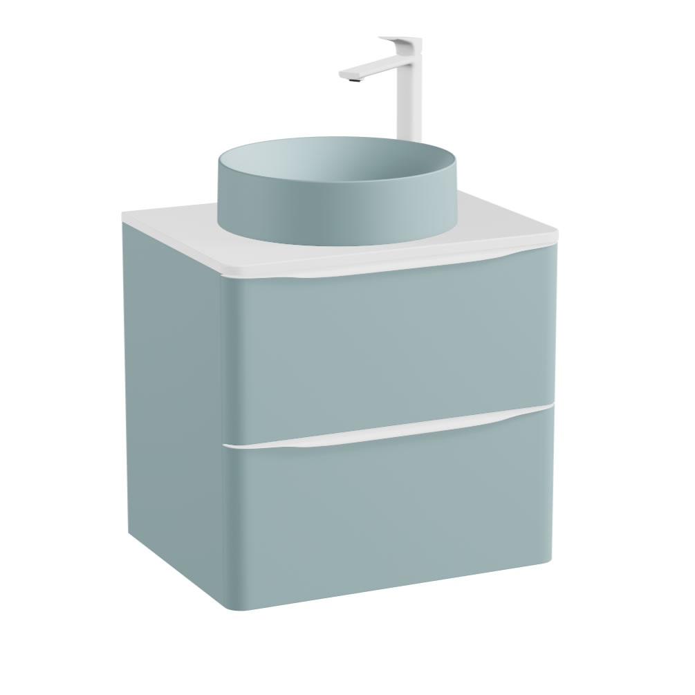 Vado Cameo 600mm Cove Blue Wall Mounted Vanity Unit, Arctic White Worktop & Cove Basin