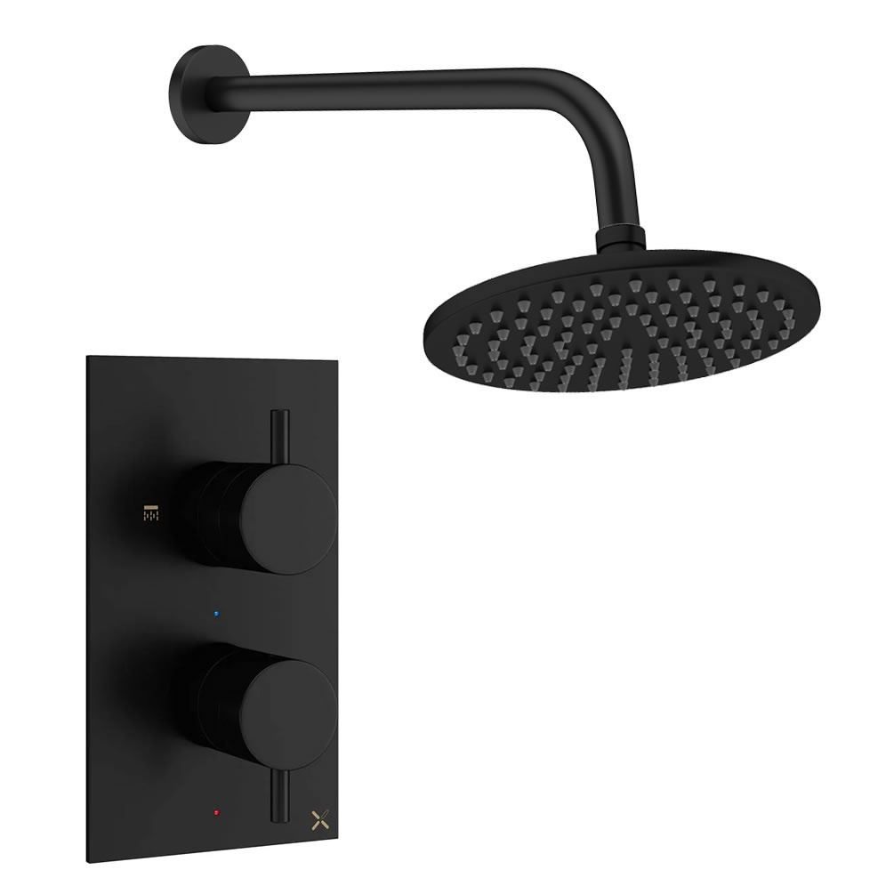 Cutout image of Crosswater Design Matt Black Single Outlet Rainfall Shower Set
