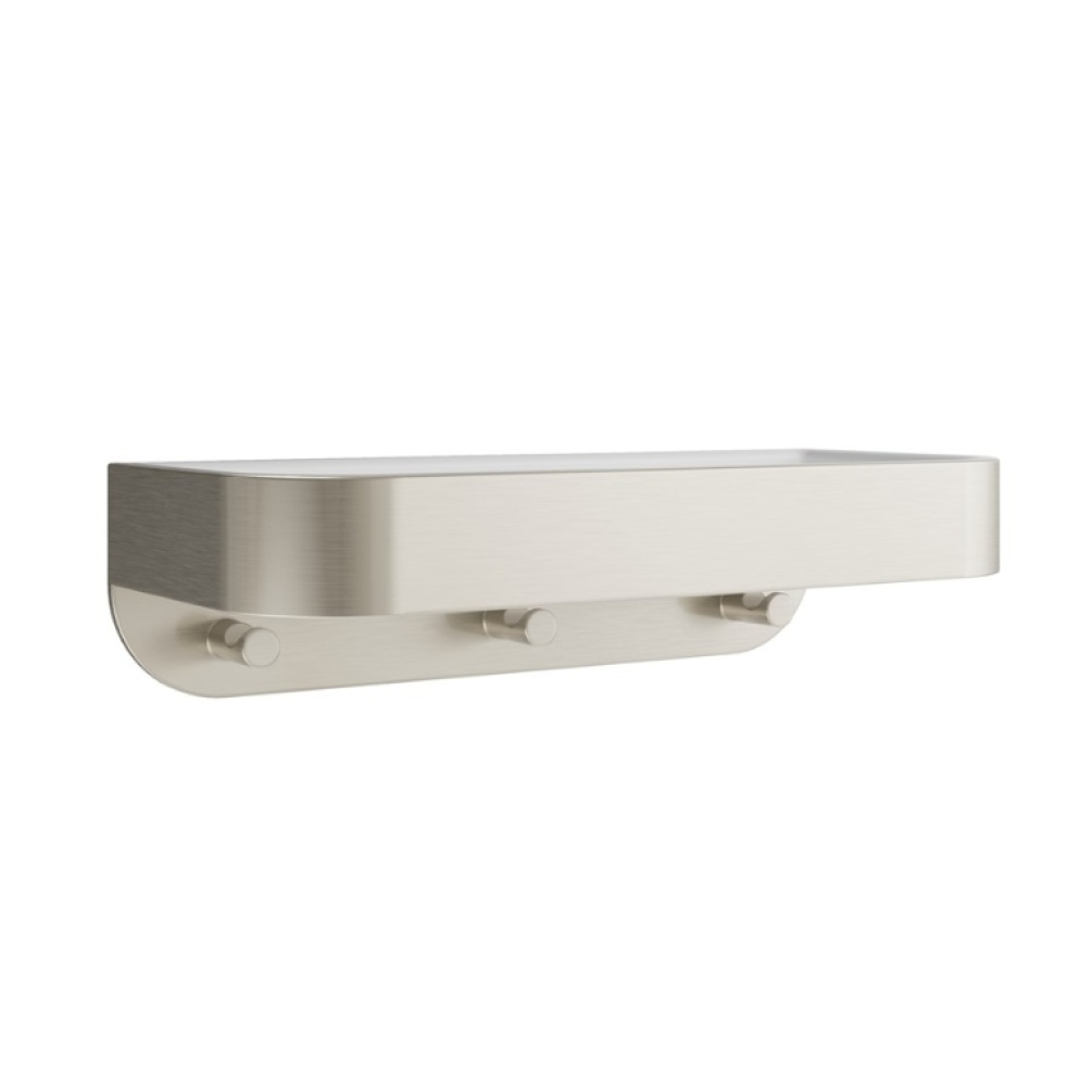 Product Cut out image of the Crosswater Brushed Stainless Steel Wall Mounted Shower Basket with White Tray