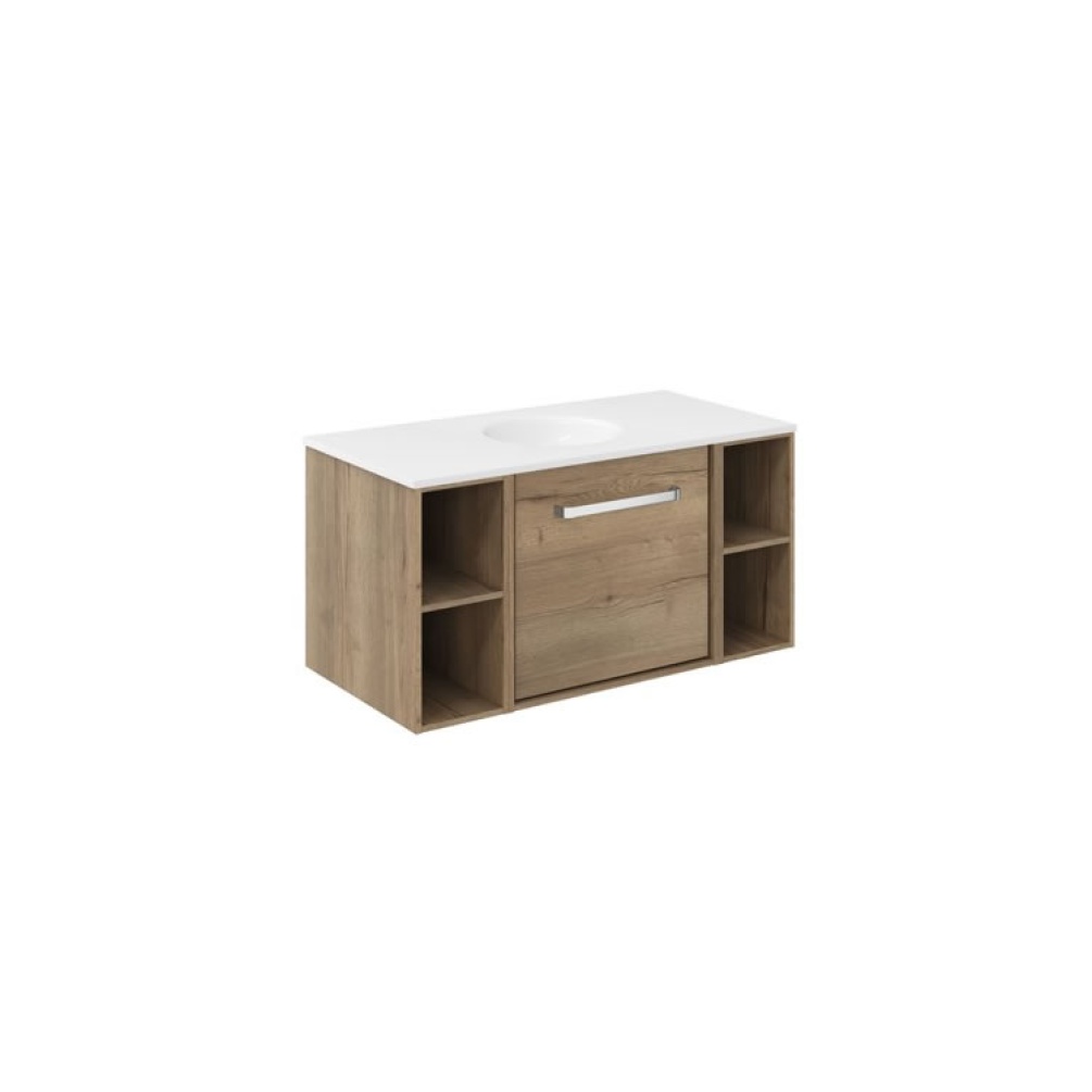 Cutout image of Crosswater Infinity 900mm Windsor Oak Wall-Hung Vanity Unit & Basin