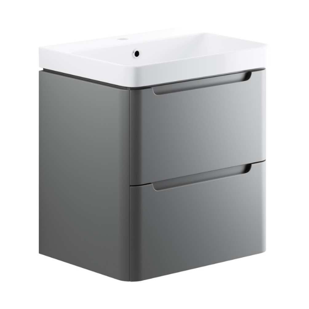 Apex Matt Grey 2 Drawer Wall Hung Vanity Unit & Basin - 3 Sizes