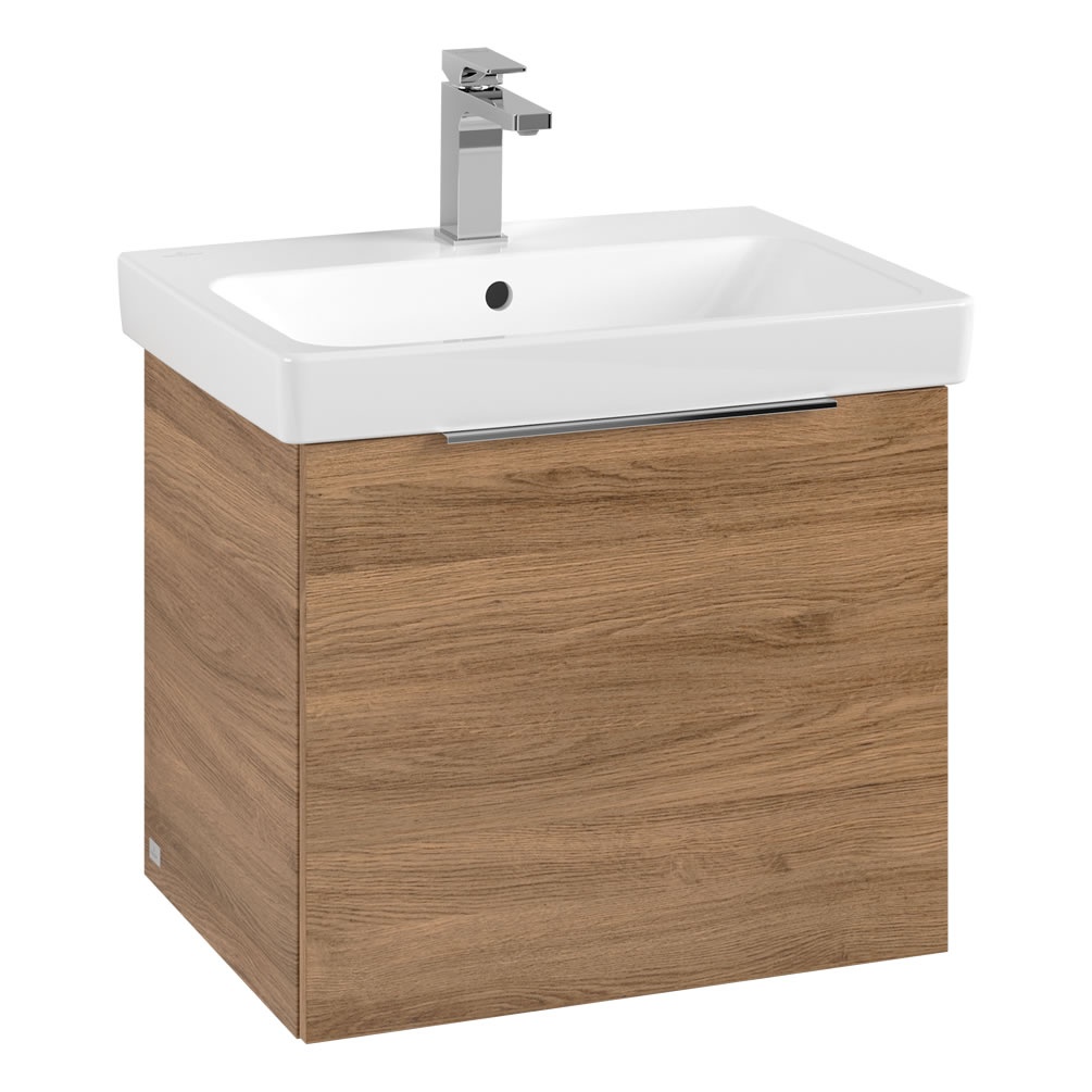 Cutout image of Villeroy & Boch Architectura Kansas Oak 600mm Wall-Hung Vanity Unit & Basin