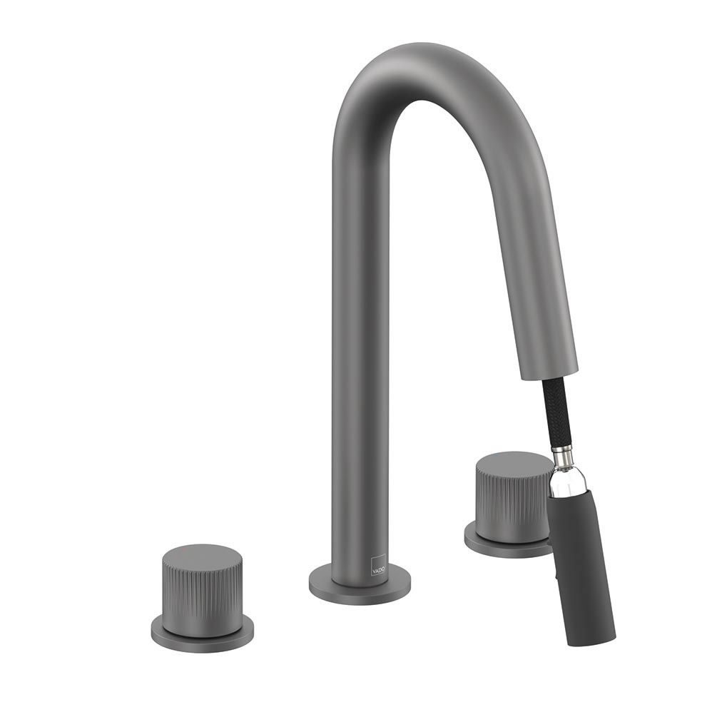 Vado Safari Leverless Pewter 3 Tap Hole Basin Mixer With Pull Out Spout - Image 2