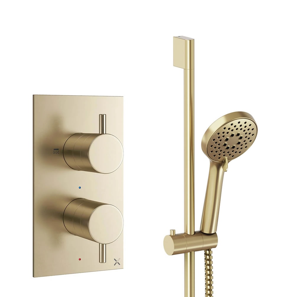 Cutout image of Crosswater Design Brushed Brass Single Outlet Slide Rail Shower Set