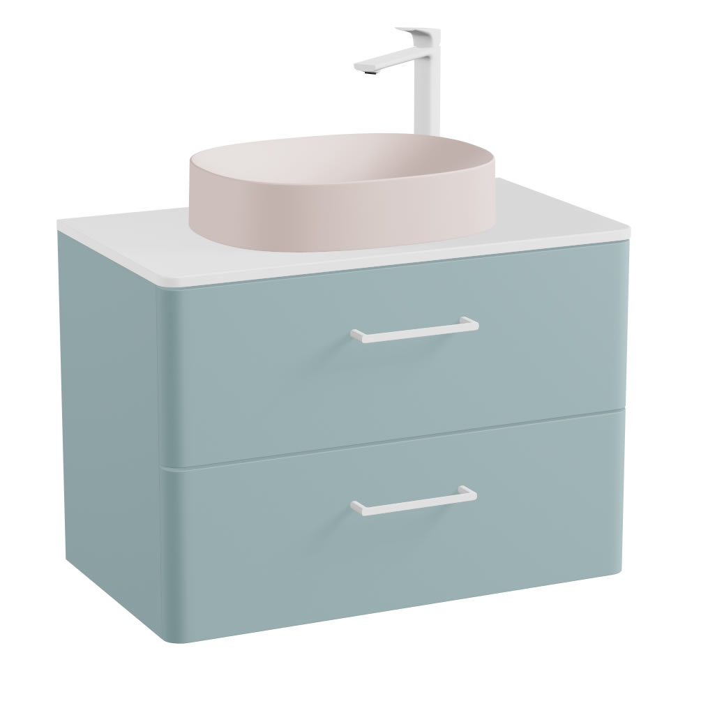 Vado Cameo 800mm Cove Blue Wall Hung 2 Drawer Vanity Unit, Gloss Worktop & Pink Basin