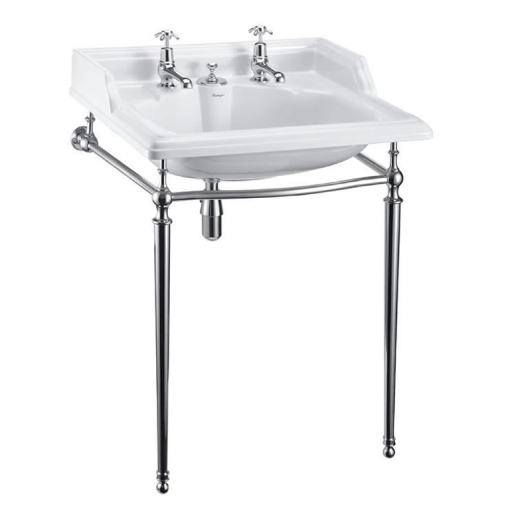 Product Cut out image of the Burlington Classic 650mm Invisible Overflow Basin & Chrome Washstand