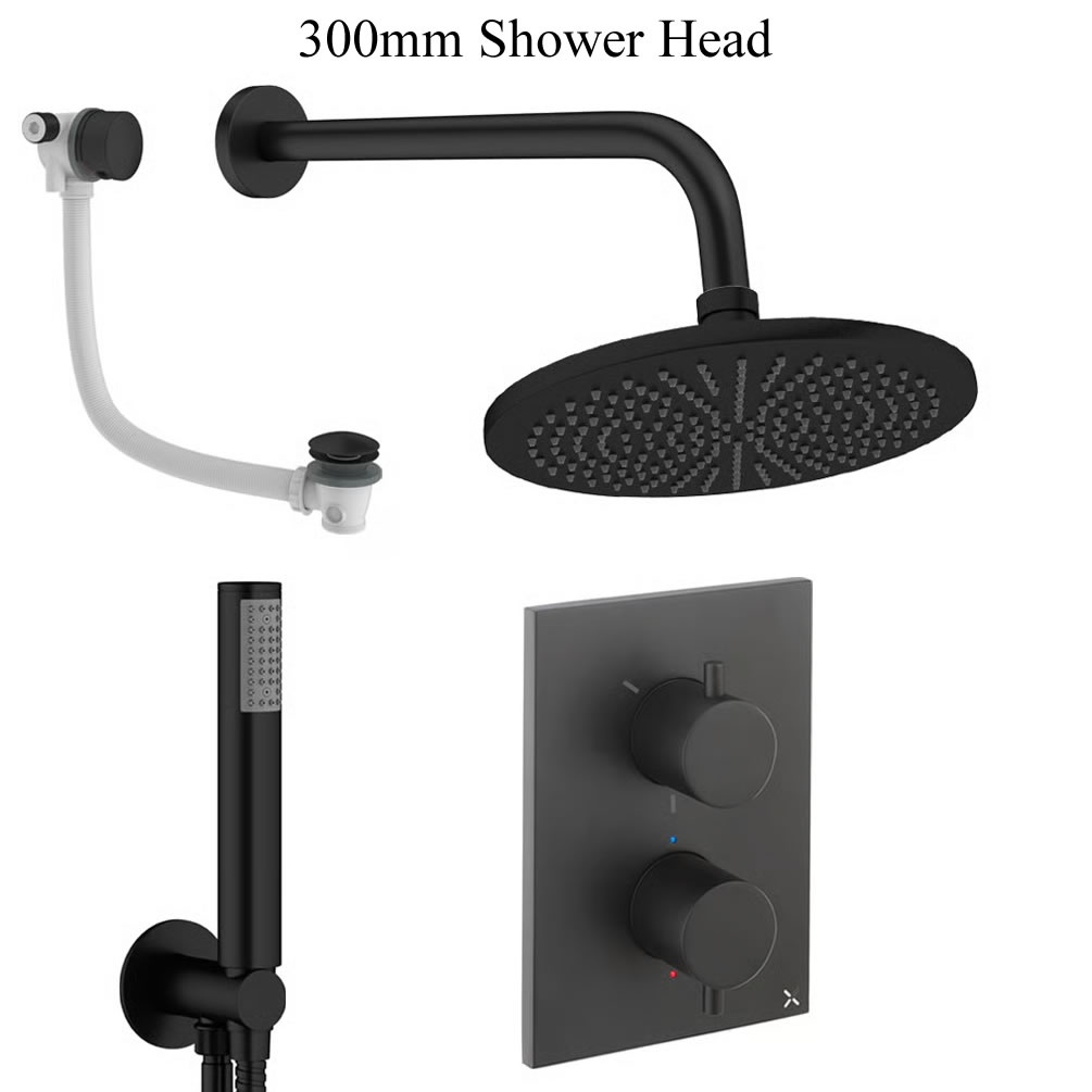Cutout image of Crosswater Crossbox Matt Black Triple Outlet Shower Bath Set