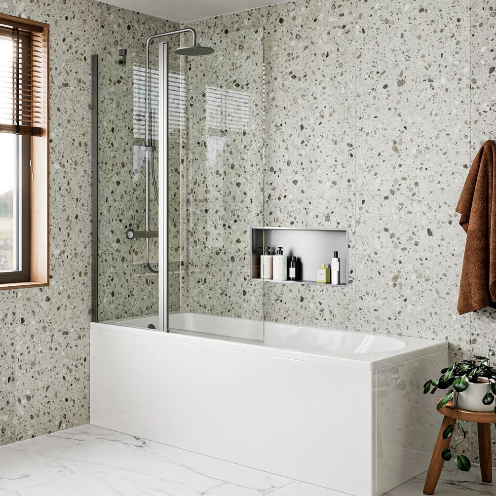 Lifestyle image of Crosswater Clear 6 Slate Double Panel Hinged Bath Screen