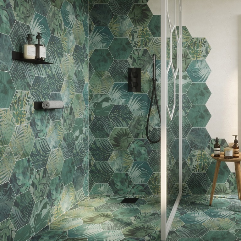 Ca' Pietra Jungle Hexagon Tiles Sanctuary Bathrooms