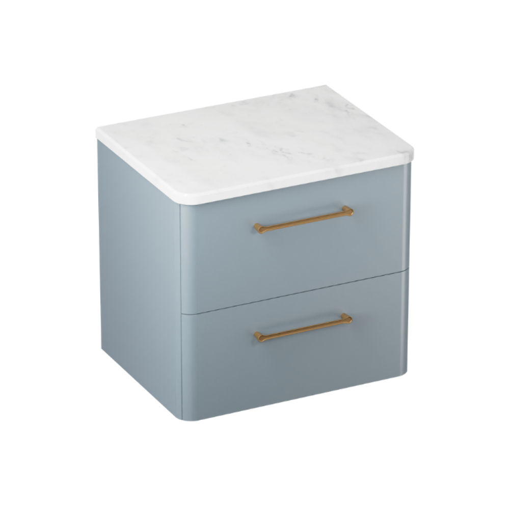 Product cut out photo of Britton Bathrooms Camberwell 600mm Dusty Blue Worktop Unit with Brushed Brass Handles C60DDB