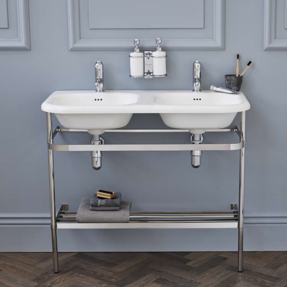 Product Lifestyle image of the Burlington Natural Stone 1000mm Double Basin & Stainless Steel Washstand