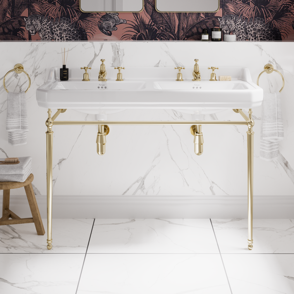 Product Lifestyle image of the Burlington Edwardian 1200mm Double Basin & Gold Washstand