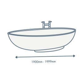 iconography image of a bathtub with 1900mm -1999mm text illustrating this sized length bath