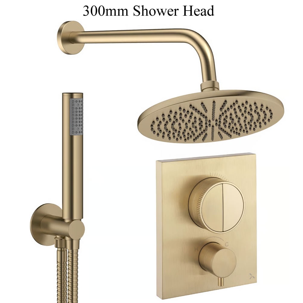 Cutout image of Crosswater Crossbox Push Brushed Brass Dual Outlet Rainfall Shower Set