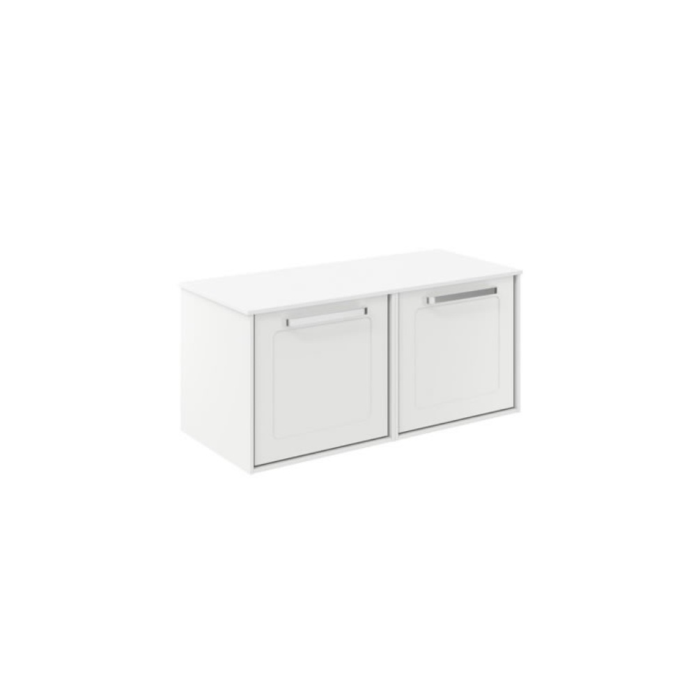 Cutout image of Crosswater Infinity 1000mm Matt White Wall-Hung Shaker Vanity Unit & Polar White Worktop