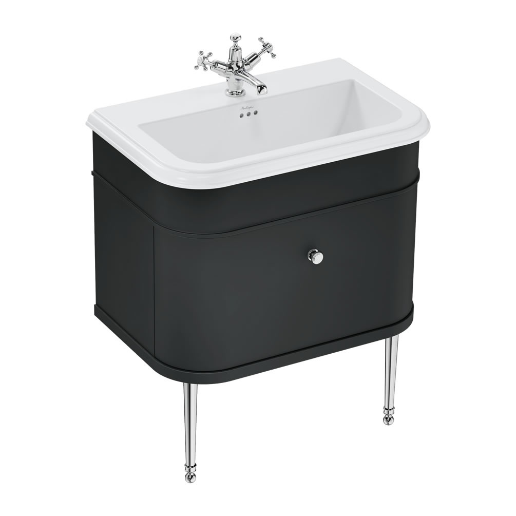 Burlington Chalfont 750mm Ceramic Basin With Matt Black Unit & Chrome Legs
