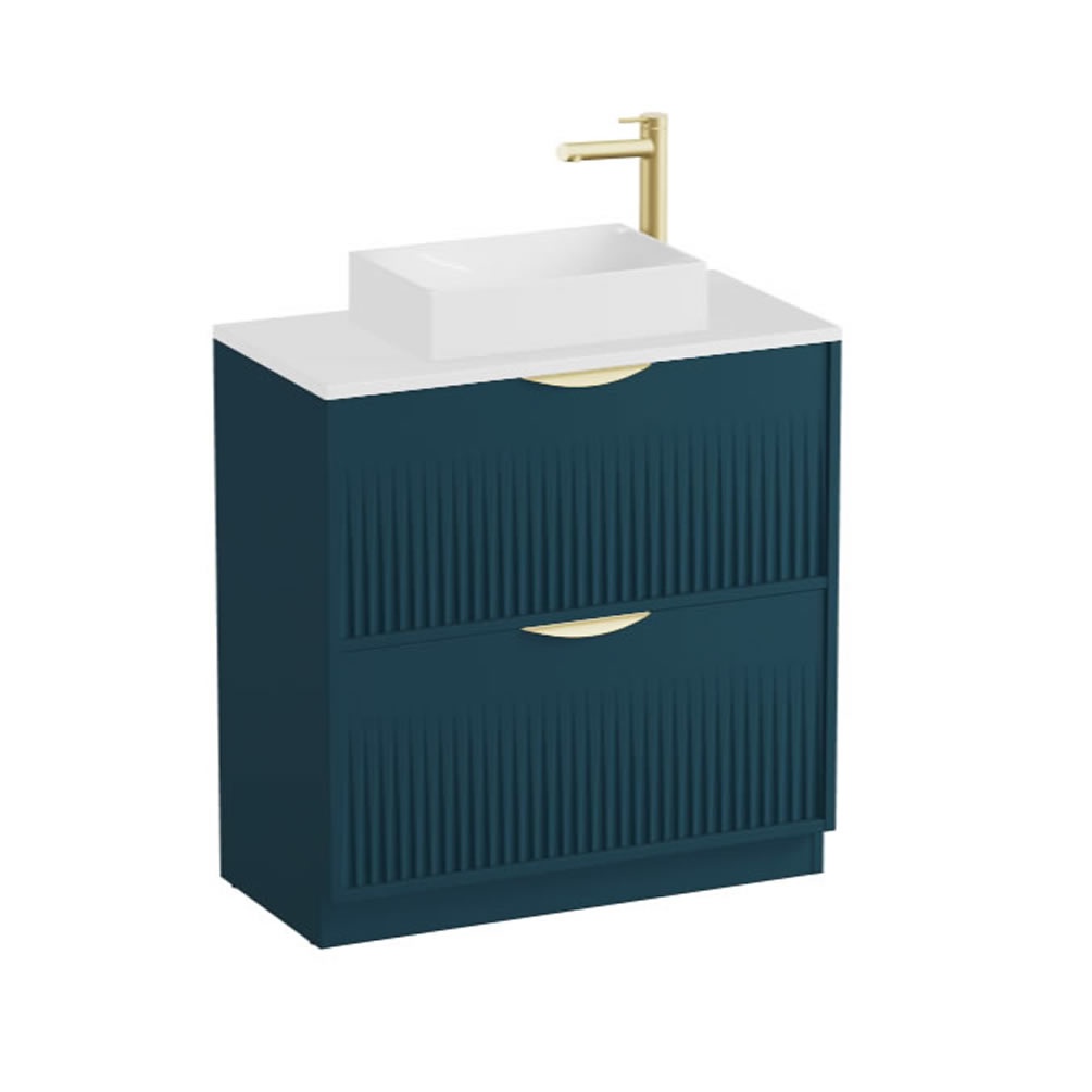 Vado Safari Fluted 800mm Atlantic Blue Floorstanding Vanity Unit & Gloss Worktop